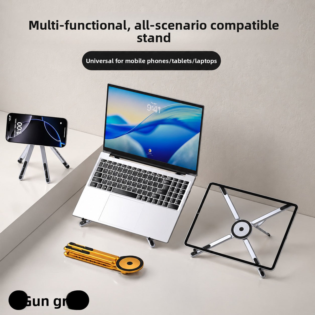 Aluminum Alloy Portable 3-in-1 Foldable Magnetic Stand for Tablets Phones and Laptops