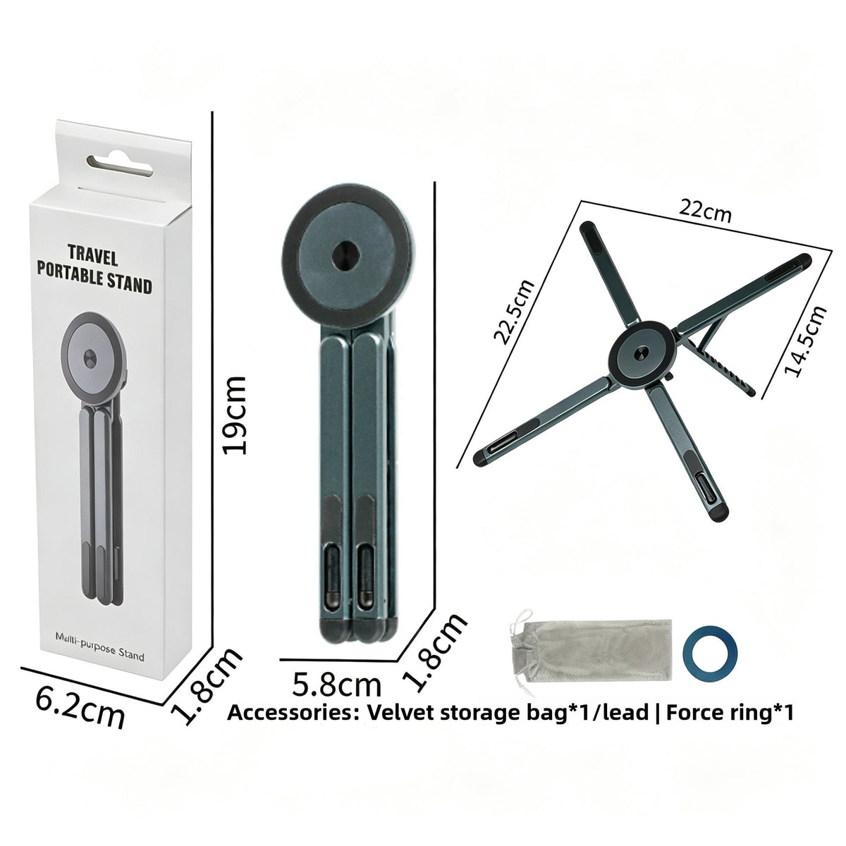 Aluminum Alloy Portable 3-in-1 Foldable Magnetic Stand for Tablets Phones and Laptops